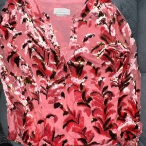 Anthropologie pink metallic furry branches blouse S